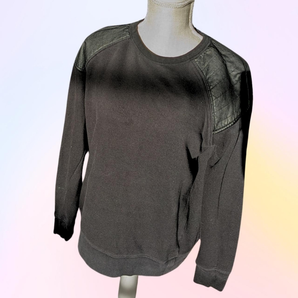 H&M black sweater with black leather shoulder pads, Men's size medium